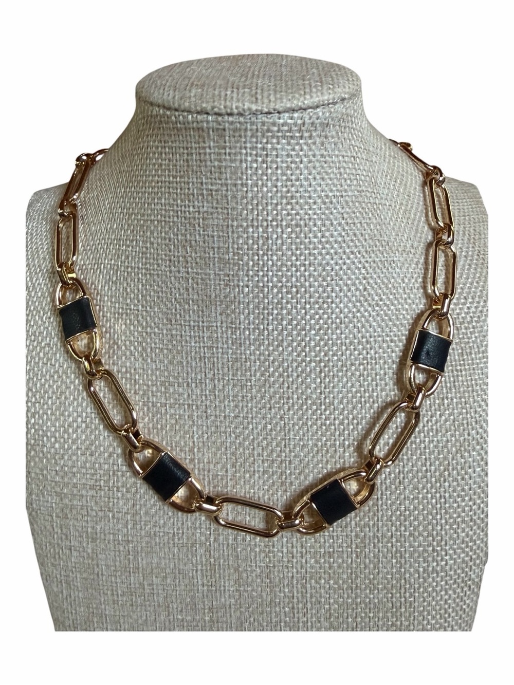 Nine West Gold-Tone Link Necklace with Black Accents